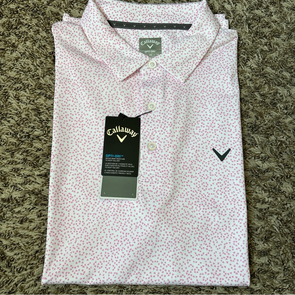Callaway Men’s Golf Polo, Opti Dri, Pink Hearts, XL, New